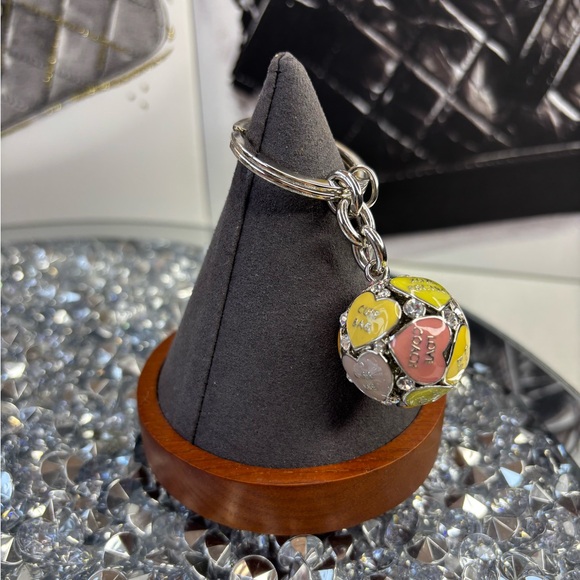 Coach 3D Poppy Bag Multi Heart Sphere Pave Crystal Keychain Keyring Charm NWOT - Picture 10 of 10